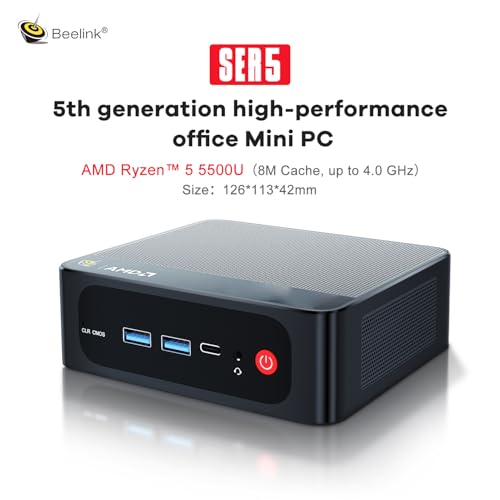 Image of Beelink Mini PC, SER5 AMD Ryzen 5 5500U(7nm, 6C /12T) up to 4.0GHz, Mini Gaming Computer 32GB DDR4 RAM 500GB NVME SSD, Micro PC 4K@60Hz Dual Display, Mini Computer WiFi6 /BT5.2 /HTPC /W-11 Pro