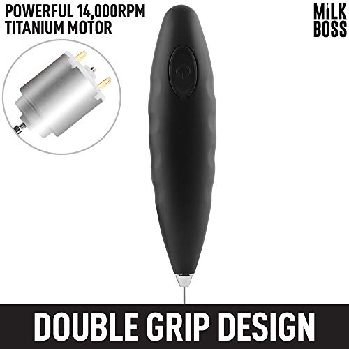 Milk Boss (Batteries Included) Double Grip Milk Frother Handheld - Coffee Frother Electric Handheld Foam Maker - Frother For Coffee, Latte, Matcha & More - Electric Whisk, No Stand - Black #TOP6
