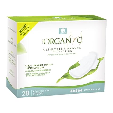 Organyc New and Improved 100% Certified Organic Cotton Overnight Feminine Pads, Heaviest Flow, Super Absorbency, 28 Count Cover