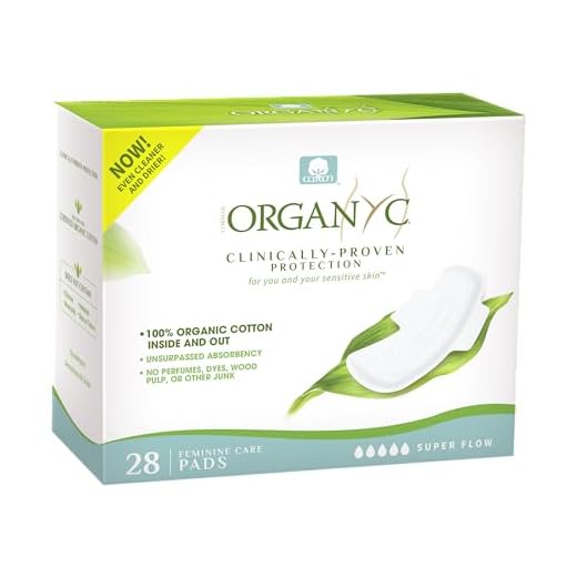 Organyc Almohadillas femeninas 100% algodón orgánico certificado, flujo más pesado, súper absorción, 28 unidades