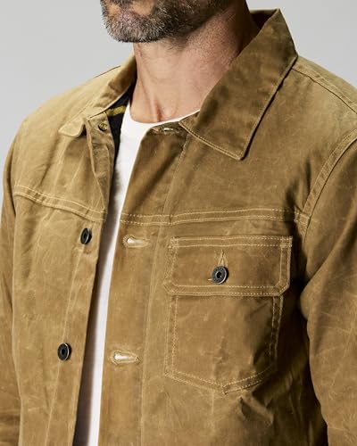 Huckberry Flint and Tinder Men's Flannel-Lined Waxed Trucker Jacket, Water & Weather Resistant