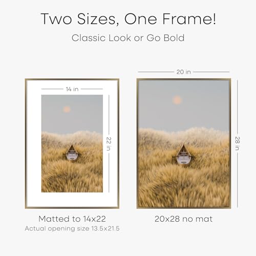Image of Homeforia Picture 20x28 Bronze Frame, High End Metal 20 x 28 Brass Poster Frames with Mat 14 x 22 for Photo, 20x28 Frame Matted to 14x22 Print, 28x20 Hanging Frames, Tempered Glass, Wall Kit, Set of 2