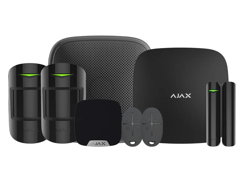AJAX Systems Kit 2G+LAN Wireless Alarm StarterKit para Apartamentos, 2 Detectores de Movimiento, 2 Llaveros, 1 Sensor de Puerta, 1 Sirena de Hogar, 1 Sirena de Calle, Tarjeta SIM, Garantía Oficial