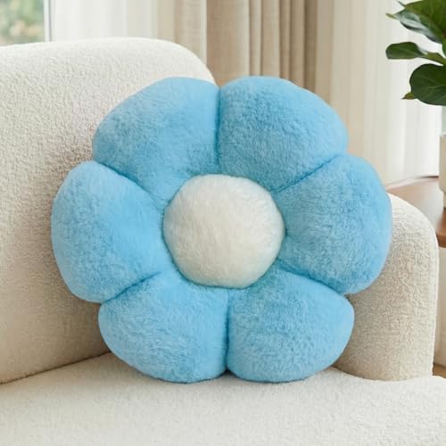 Aryan Blumenkissen, Blaue Deko Kissen Bodenkissen Mädchen Kinder Frauen Aesthetic Zierkissen für Car Bett Sofa Chair Room Dopamin Decor Geschenke 38cm (Blau)