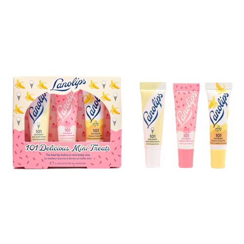 Lanolips 101 Delicious Mini Treats Gift Set - Includes 101 Ointment Lanolin Lip Balm in Vanilla Raspberry Shortcake & Banana Cream Pie - Limited Edition Lanolin Lip & Skin Care Set (3 Pieces)