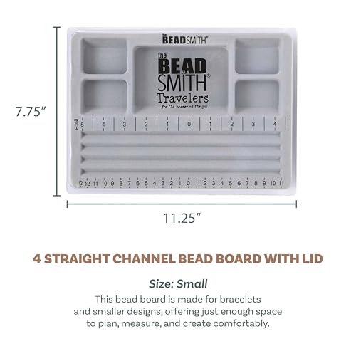 Image of The Beadsmith Mini Bead Board, Grey Flocked | 4 Straight Channels, 5 Recessed Compartments, 7.75 x 11.25 inches, Design Boards for Creating Bracelets, Necklaces and More