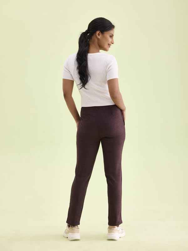 Image of GO COLORS Women Solid Mid Rise Suede Treggings