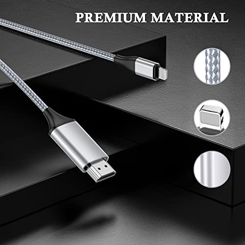 Juconu [4M Long Version Hdmi Cable For Iphone Upgraded 1080P Hdtv Hdmi Cable Adapter Connector Digital Av Video Sync Screen Compatible Converter For Iphone/Ipad Devices No Power Required Silver #TOP1