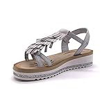  Angkorly - Zapatillas Moda Sandalias Vendimia/Retro comode Correa de Tobillo Mujer Fleco Strass Hebilla Plataforma 4.5 CM - Plata JN302 T 36
