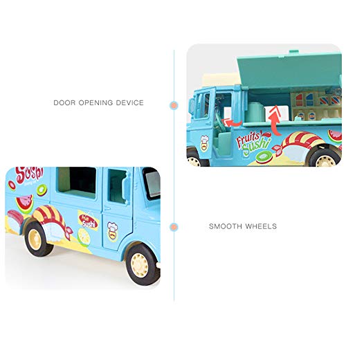 Ai-Fun 2 Pack Magnetic Induction Light And Music Alloy Pull Back Car,Die Cast Food Truck With Sushi, Banana, Ice Cream, Macarons Pretend Food Toys Friction Alloy Car Toy #TOP6