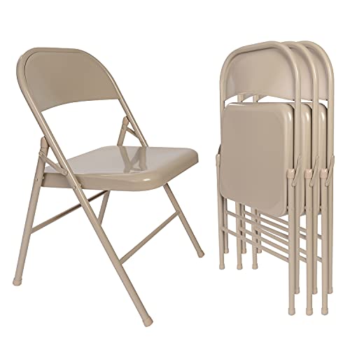 VECELO Metal Folding Chairs 4 Pack, Double Hinged Steel Frame Easy Foldable&Stackable for Office Kitchen Dinning Wedding Patio and Garden