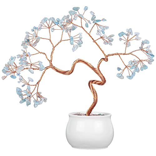 Nupuyai Aquamarine Kristall Baum Feng Shui Edelstein Baum mit Keramische Basis, Glücksbaum, Geldbaum Geschenk, Hochzeit Deko für viel Glück 8-9,5 Zoll