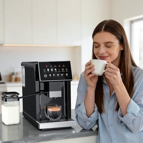 Image of Kismile Espresso Machine with Grinder, Automatic Espresso Maker with Milk Frother Steam Wand, Removable Water Tank for Latte & Cappuccino, Professional Coffee Machine for Home