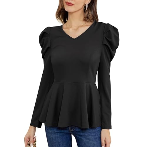 Kate Kasin Damen Langarm Shirts Süß Sommer Tops Vintage Hemd Feiertagshirts Elegant Pullover mit Schößchensaum KK0422A22-01_2XL Cover