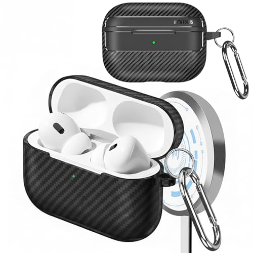 CCSmall Cool Carbon Fiber Texture Design Case for AirPods Pro 3, TPU Shockproof Protective Anti-Drop Cover with Carabiner Keychain for Airpods Pro 3rd Generation,Fiber Black