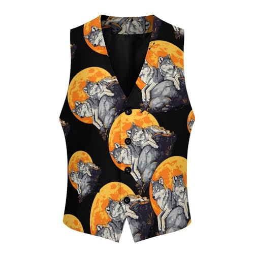 Wolf Moon Men's Suit Vests Business Formal Dress Vest V-Neck Waistcoat for Wedding Casual4