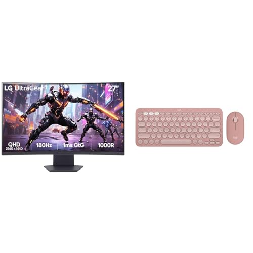 Image of LG 27GS60QC-B Ultragear Curved Gaming Monitor, 27-Inch QHD (2560x1440), 180Hz 1ms 1000R AMD FreeSync HDR10, HDMI x 2 DisplayPort Borderless Design + Logitech Pebble 2 Combo Wireless Keyboard and Mouse
