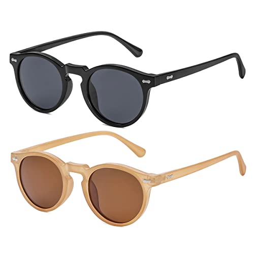 Image of Gleyemor Vintage Polarized Sunglasses for Men Round Sunglasses UV400 Protection Retro Hand-crafted Acetate Frame