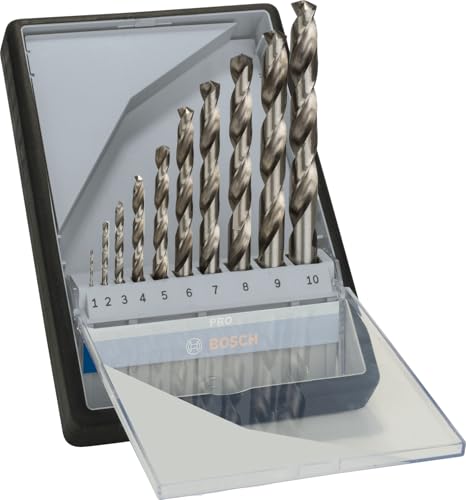 Set da 10 punte in metallo HSS-G di Bosch Professional per la lavorazione professionale di acciaio legato e non legato, acciaio fuso, ghisa grigia, ferro sinterizzato, ghisa malleabile, metalli non ferrosi e plastica dura