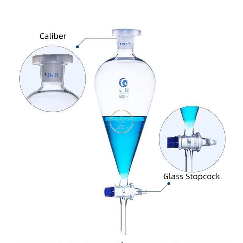 1 Stück Laborglas Birnenförmiger Scheidetrichter Loikaw Tropftrichter mit Glas/PTFE-Kolben 60/125/250/500/1000/2000ml (Size : 125ml Glass Piston)