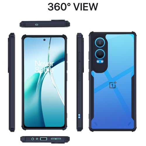 Image of Pikkme Crystal Clear Transparent Back | Ultra Hyrbid | Full Camera Protection | Raised Edge | Bumper Back Case for OnePlus Nord Ce 4 Lite 5G (Blue)