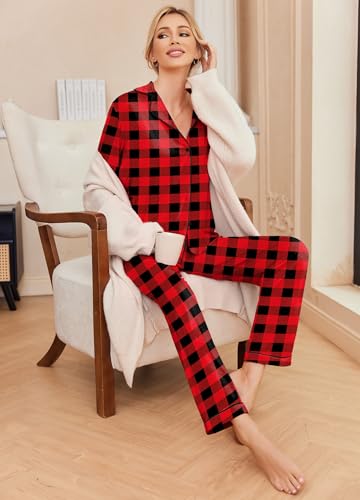Image of Ekouaer Pajamas Women's Long Sleeve Sleepwear Soft Button Down Loungewear Pjs Lounge Set Nightwear XS-XXL