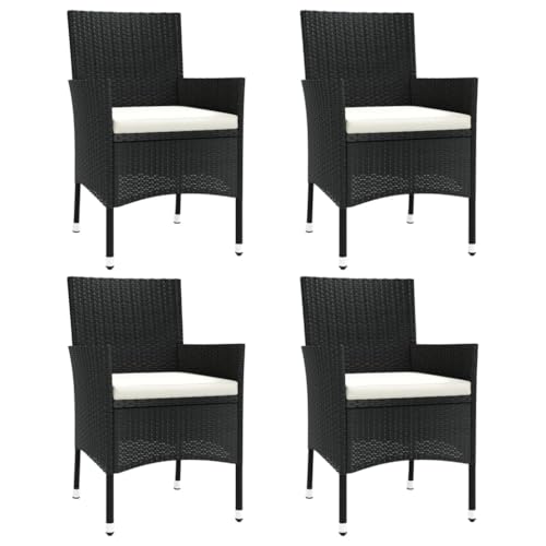 vidaXL 4X Chaises de Jardin avec Coussins Fauteuils de Patio Chaises de Salle à Manger d'Extérieur Sièges de Terrasse Résine Tressée Noir