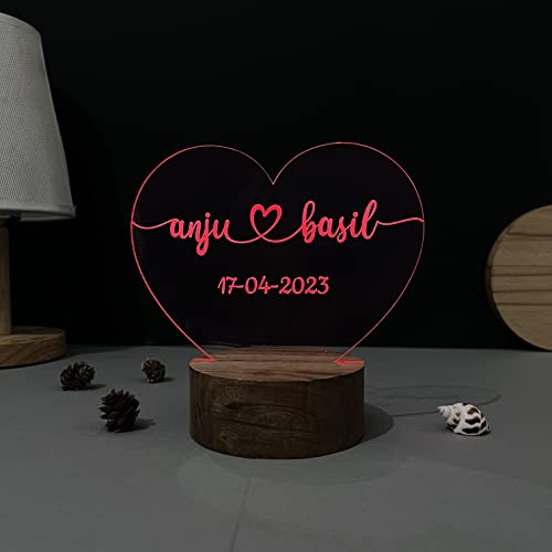 Wood Anniversary Gift For Couple Wedding Gift Lamp Love LED Night Light (Heart Design Multicolor)