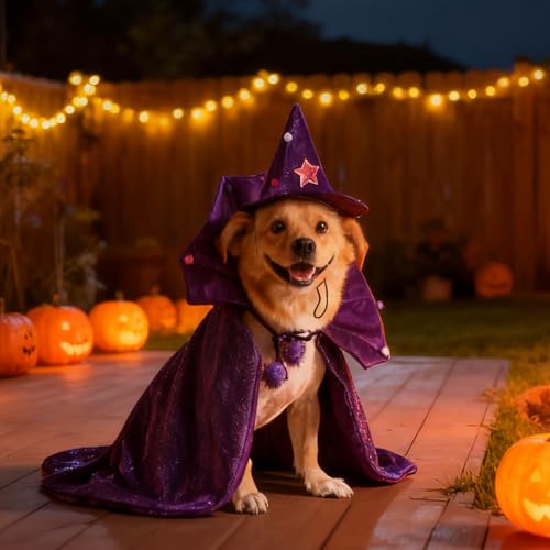 Disfraz de Bruja para Perros y Gatos Halloween con Capa y Sombrero miniatura 5