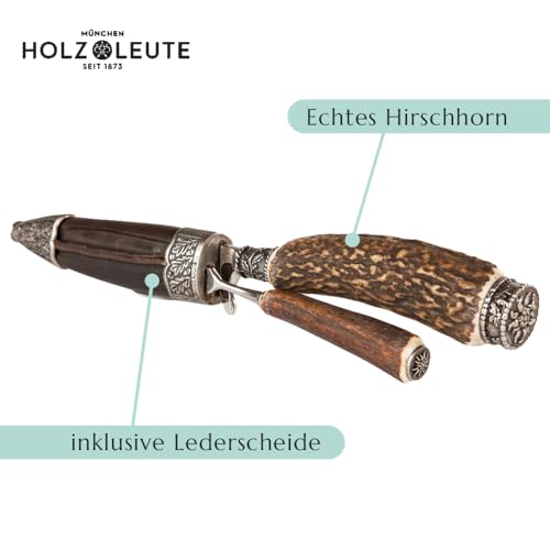 Foto von Holz-Leute Trachtenmesser, Jagdnicker, Hirschfänger für die Lederhose aus Hirschhorn mit Gabel