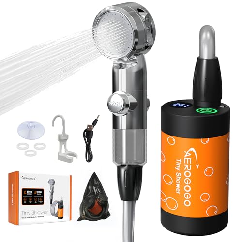 Portable Shower for Camping, Rechargeable Portable Shower Pump with LED Display 3-Level Spray Modes...