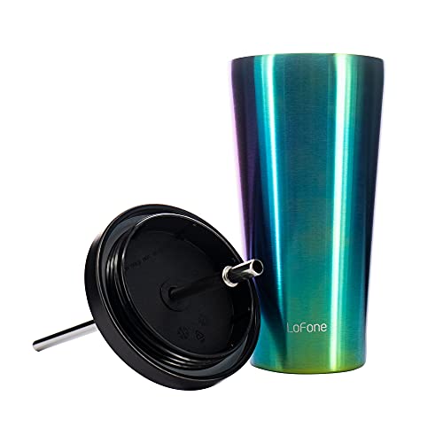 Vaso con popote de acero inoxidable de 17 onzas, 500 ml, taza térmica de viaje de doble pared, taza de café de acero… - Imagen 7