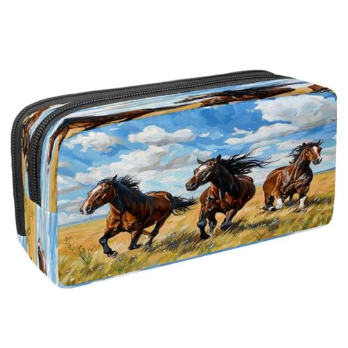 VAPOKF Trousse à crayons avec fermeture éclair pour garçons et filles, fournitures scolaires et de bureau, cheval aquarelle court sur la prairie, multicolore, 2.3x8.2x3.9in/6x21x10cm, Trousse à