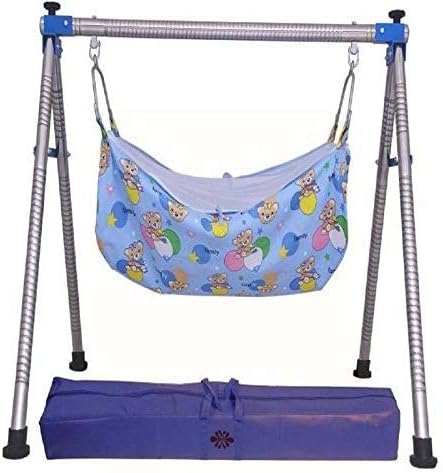 DYRECTDEALS Indian Style semi Folding Stainless Steel Ghodiyu (Baby Cradle) with Cotton Hammock