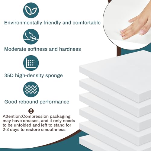Image of Frienda 6 Pack 1 inch X 24 inch X 24 inch Upholstery High Density Foam Cushion White Replacement Cushion or Commercial Use Stuffing Craft Foam Couch Chair Padding DIY Projects