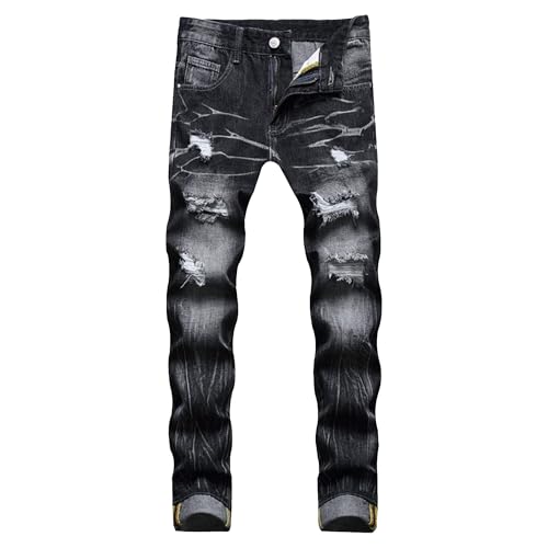 Ripped Distressed Washed Denim Jeans Men Slim Fit Straight Fit Casual Fashion Streetwear Vintage Destroyed Comfort Jeans