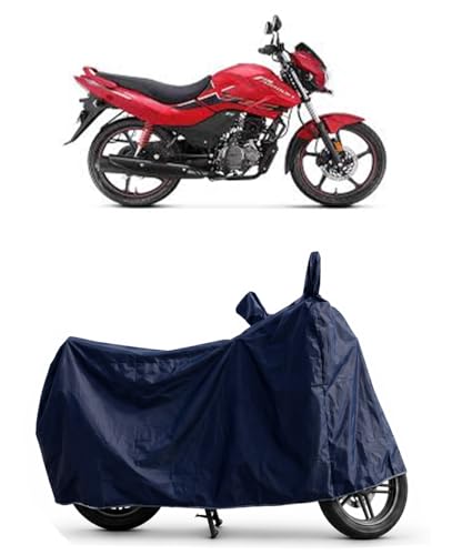 Image of Shield Heavy Duty Bike Cover for Hero Passion Pro | All-Season, Tear-Proof Fabric | with Side Mirror Pocket & Buckle Belt | Hero Passion Pro Bike Cover (Blue)