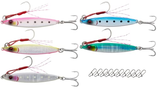 Neptunmaster Set - 5 Flatline TG 4,5cm 15g Pilker + 10 Snaps, Angelset zum Meeresangeln, Meeresköder zum Pilken