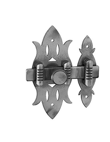 THIRARD - Verrou De Meuble Rustique - Fer Patiné - Platine Acier - Gâche Acier - Pêne Plat Coulissant - Pour Portes De Meubles - Bouton Rond - 40 x 90 mm - Gris