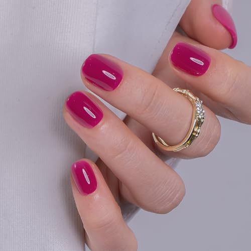 Image of CurvLife Soft Gel Press On Nails Square, Long-Lasting 32Pcs 16Size Reusable Stick On Fake Nails Kit with Glue Tabs, Glossy Salon-Style Manicure for Women Teens Beginners, At-Home (Berry Crush)