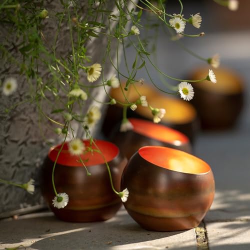 Image of Crocus Collection 17cm Single Sphere Copper Leaf Design Tealight Candle Holder for Outdoor Use