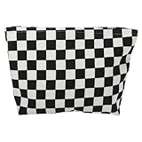 Artibetter Bolsa de Maquillaje Cremallera de Gran Capacidad, Bolso de Mano Portátil a Cuadros Negro, Organizador de Cosméticos para Viaje y Almacenamiento Personal