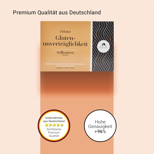 ASPILOS Glutenunverträglichkeit (Zöliakie) Selbsttest - Zuverlässig & Präzise - Benutzerfreundlich - Medizinische Tests mit Labor-Qualität