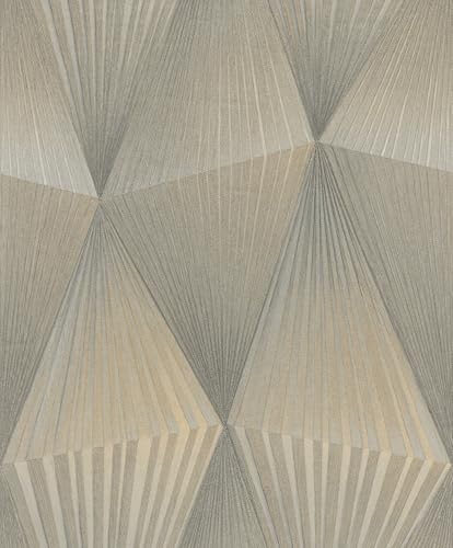 Rasch tesa Selbstklebende Tapete 3D Cairo - Strukturierte Vliestapete Geometrisch 3D-Effekt in Grau und Gold - Einfaches Anbringen, Ohne Kleister - 6,00m x 0,53m