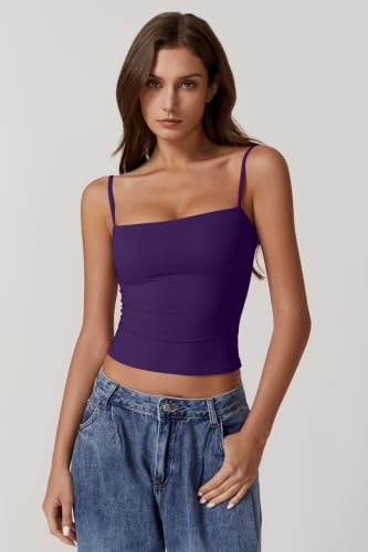 Image of QINSEN Women's Double Lined Basic Tank Top Adjustable Spaghetti Straps Sleeveless Camisole Shirts