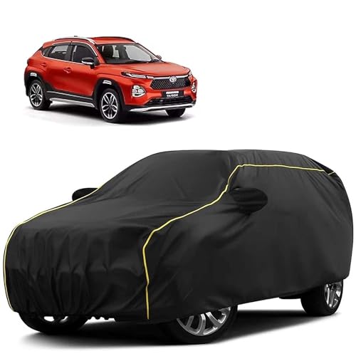 Image of Sulfar 100% Water Resistant Car Body Cover Compatible with Mirror for Toyota Urban Cruiser Tiasor(Breeza) (Triple Stitched, Full Bottom Elastic, Black Tafetta with Yellow Piping)