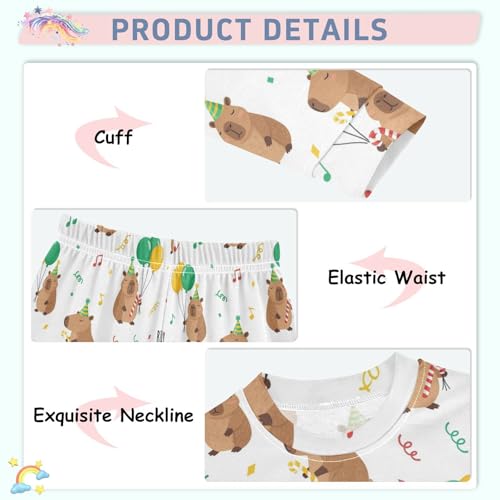 Pajama Sets Long Sleeve Capybara Birthday Party Design Soft Comfy Sleepwear 2 Piece PJS 3-8T4