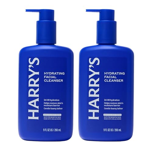 Harry’s Hydrating Facial Cleanser for Men, Gentle Face Wash with 10% Glycerin, Dermatologist Tested, 9 Fl Oz, 2 Pack