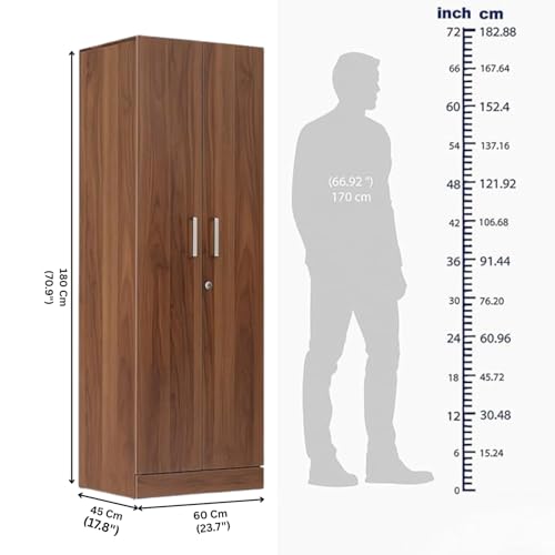 Image of Amazon Brand - Solimo 2 Door Wardrobe | Almirah for Clothes Wooden | Wardrobe Organizer for Clothes | Multipurpose Almirah for Storage Bedroom | 60L x 45W x 180H CM | Walnut | DIY