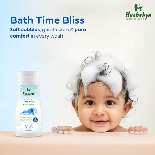 Image of Hushabye Moisturizing Baby Lotion & Head to Toe Baby Wash with Milk Protein | Paraben & Sulphate Free, pH Balanced for All Skin Types | Newborn Bath Gift Set, 200ml Each, Combo Pack of 2